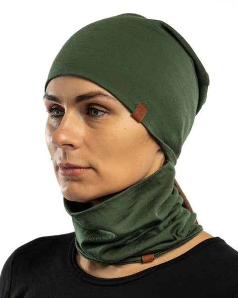 Unisex Merino Beanie and Gaiter Set Dark Green