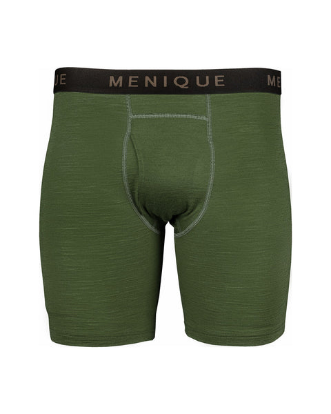 the menique men's long boxer shorts in dark green color. 
