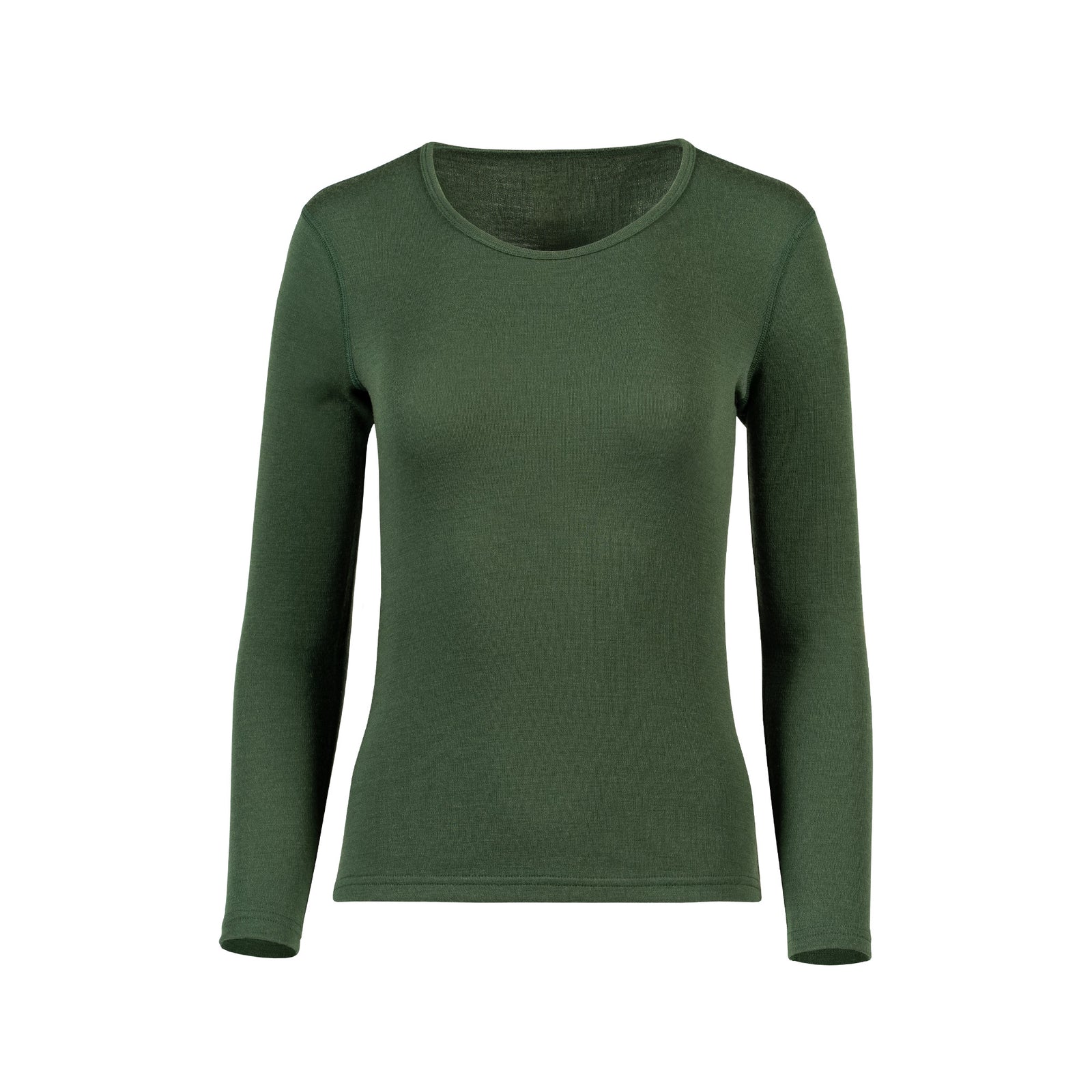 Camiseta térmica de manga larga para mujer 250, cuello redondo, verde oscuro