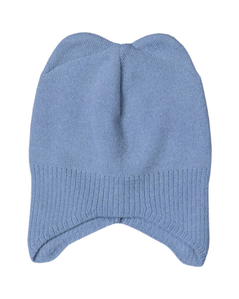 Gorro con orejeras para niños tejido en merino y cachemir en azul claro