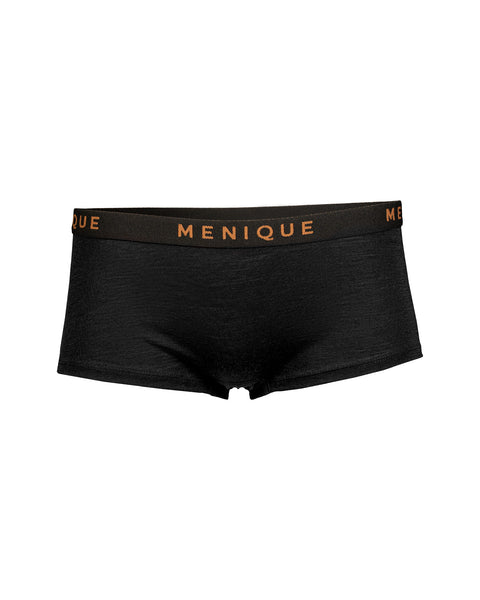 los calzoncillos bóxer cortos de merino para mujer en color negro.