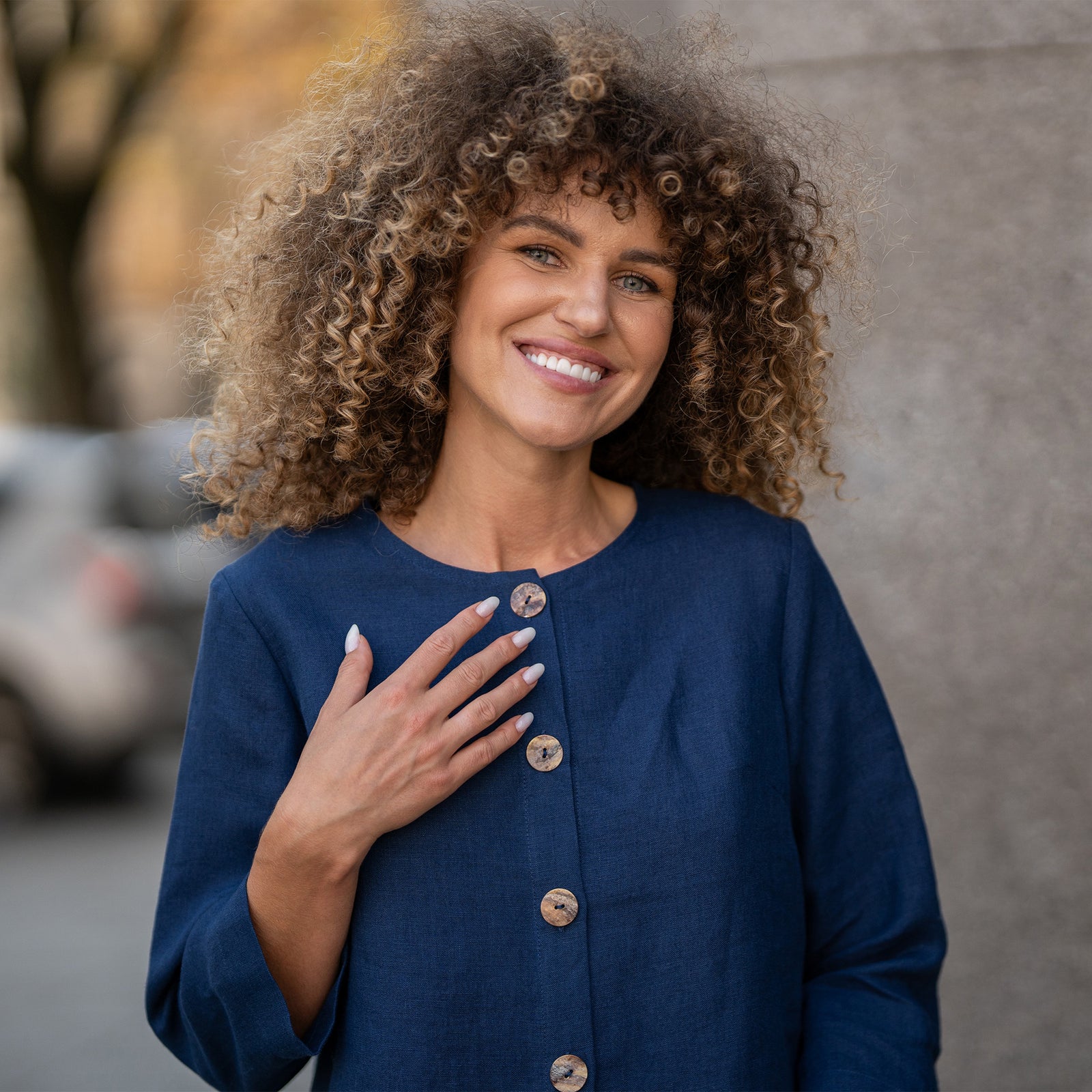 Chaqueta de Lino Europea Alice Azul Tormenta