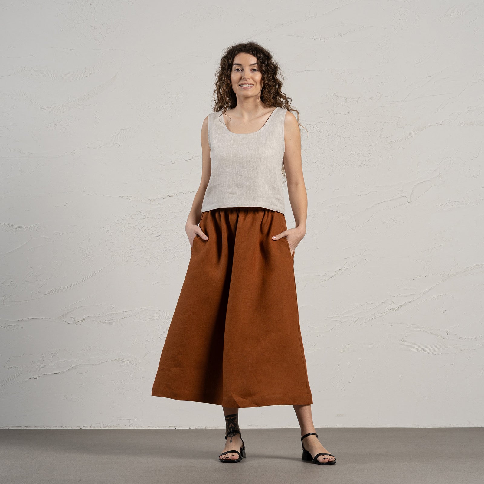 Falda larga de lino con bolsillos Sophia
