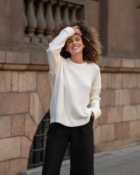 Suéter de punto de algodón para mujer Sonata Blanco