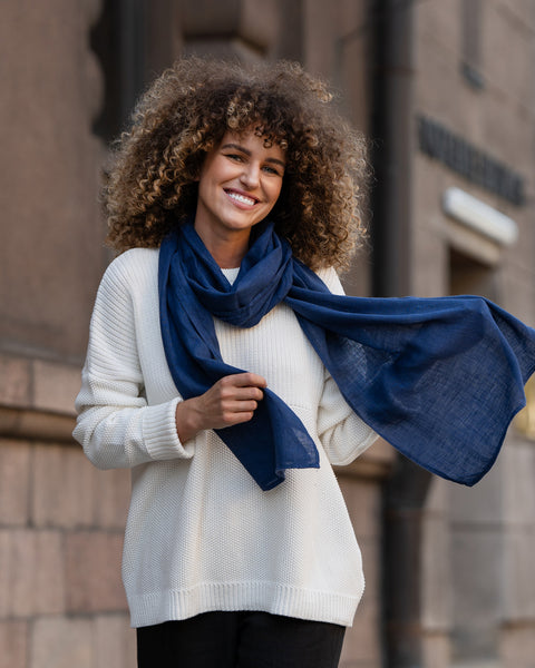 Women's Linen Scarf Storm Blue