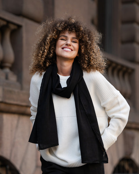 Women's Linen Scarf Pure Black