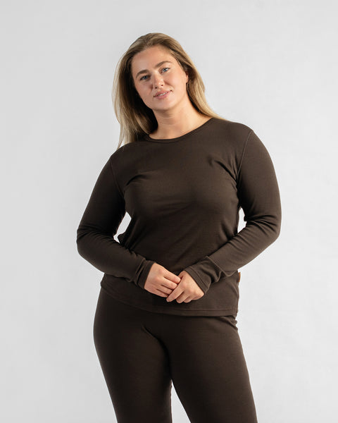 Camiseta térmica de manga larga 250 para mujer Marrón chocolate