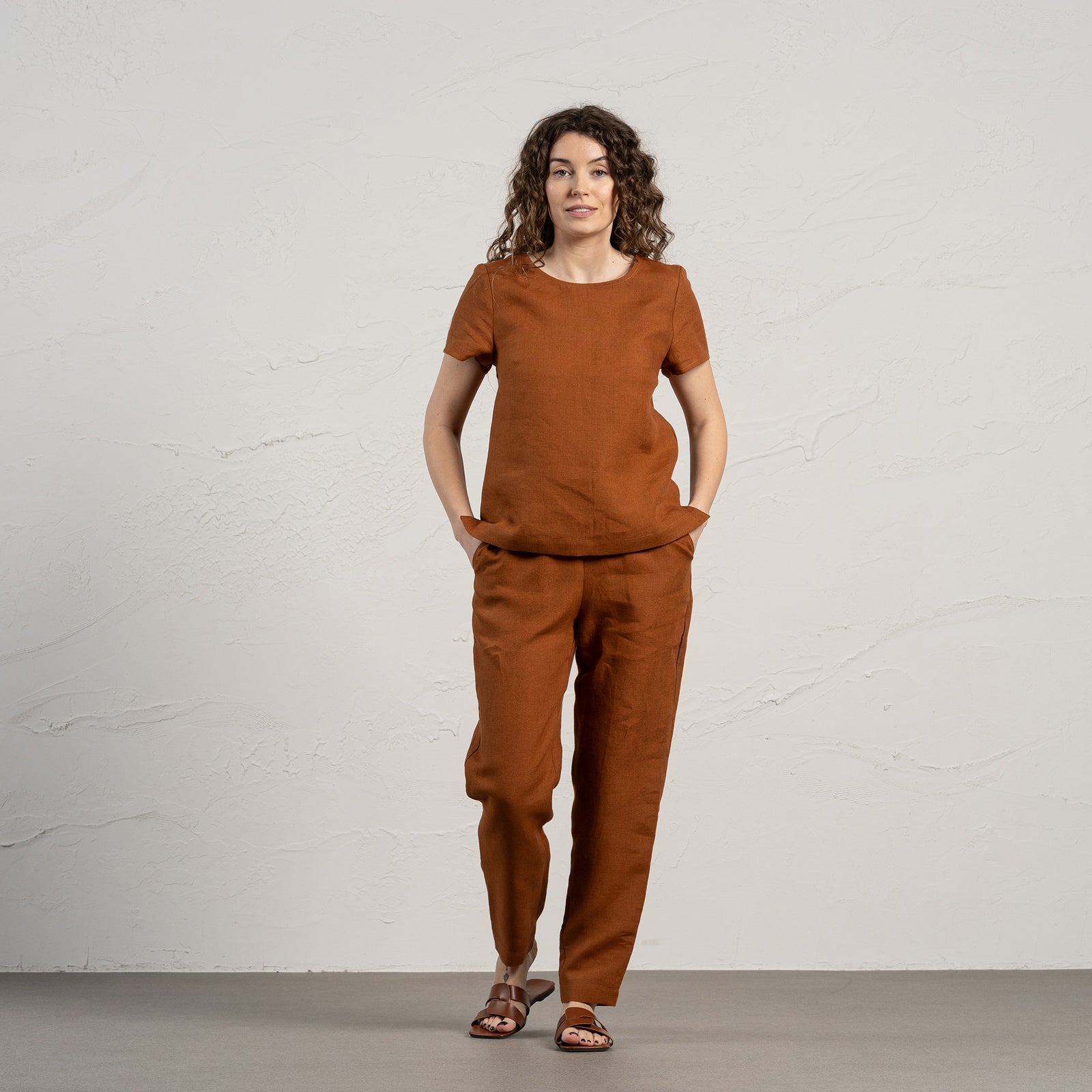 Pantalones de Lino Dakota Marrón Almendra