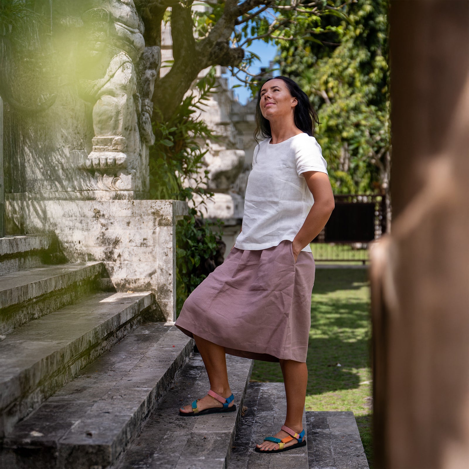 Falda midi Sophia Rosa Desvaída