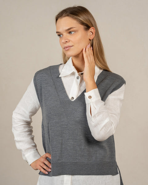 Chaleco de lana merina para mujer Isla gris oscuro