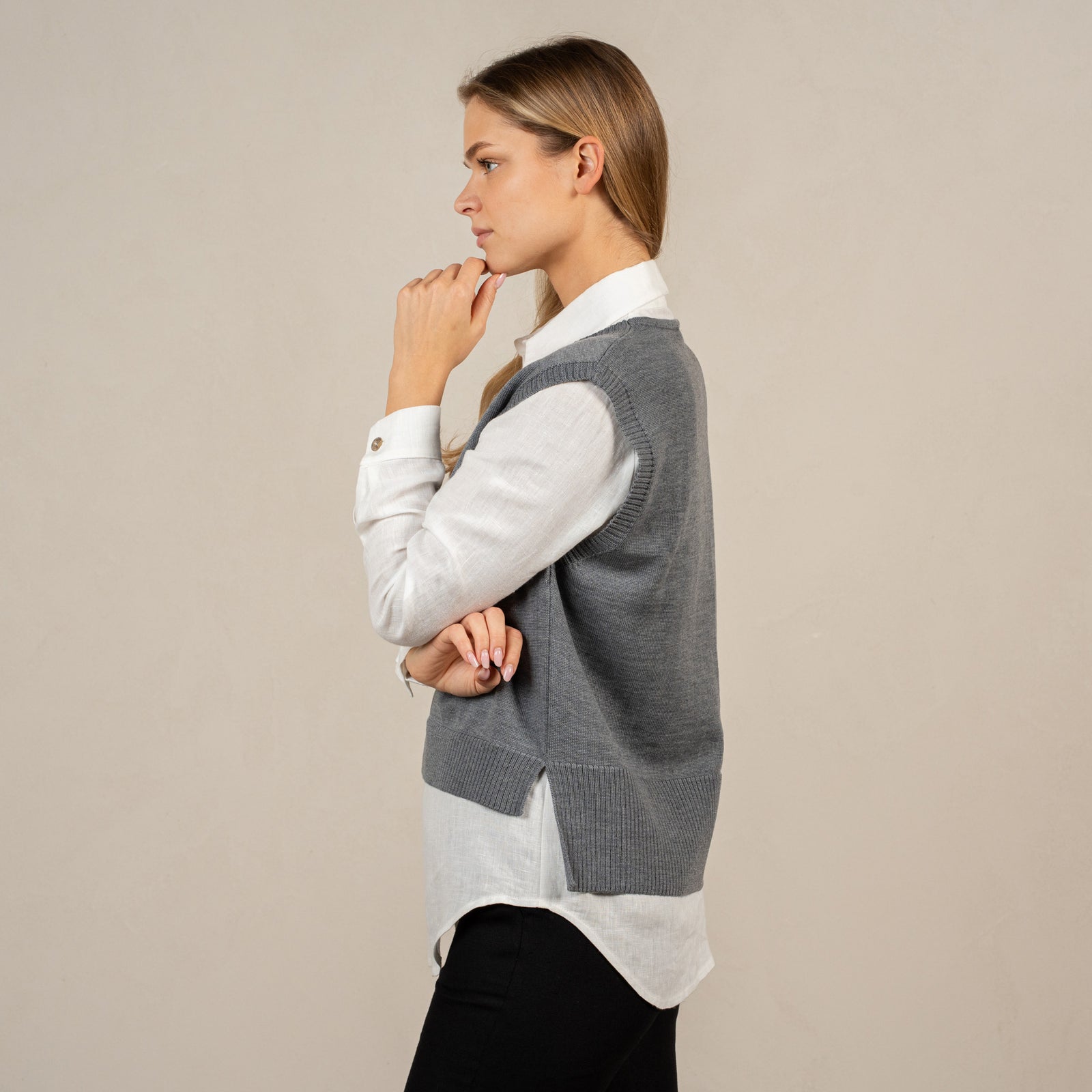 Chaleco de lana merina para mujer Isla gris oscuro