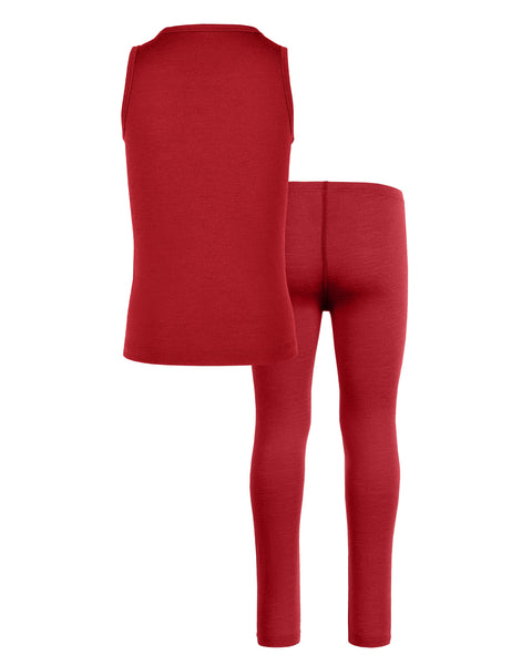 Conjunto de 2 piezas para niños: camiseta sin mangas y pantalón corto de merino en color cereza real