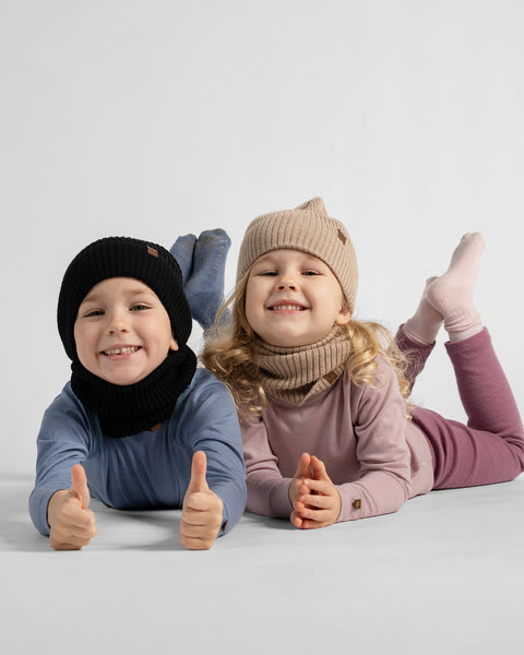 Gorro infantil de punto acanalado 100 % lana merina
