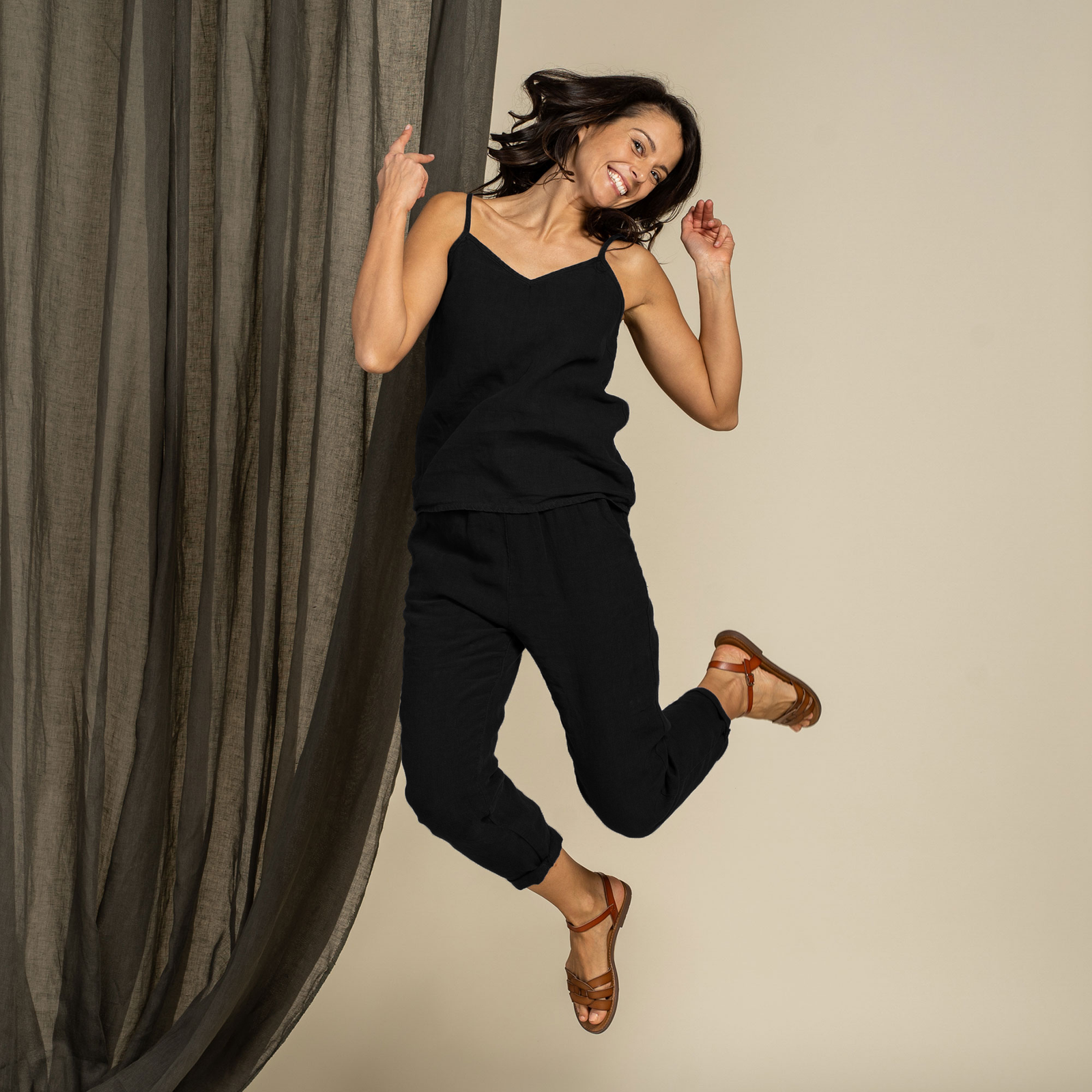 Conjunto de Top y Pantalones Ajustados 2 Piezas Negro Puro