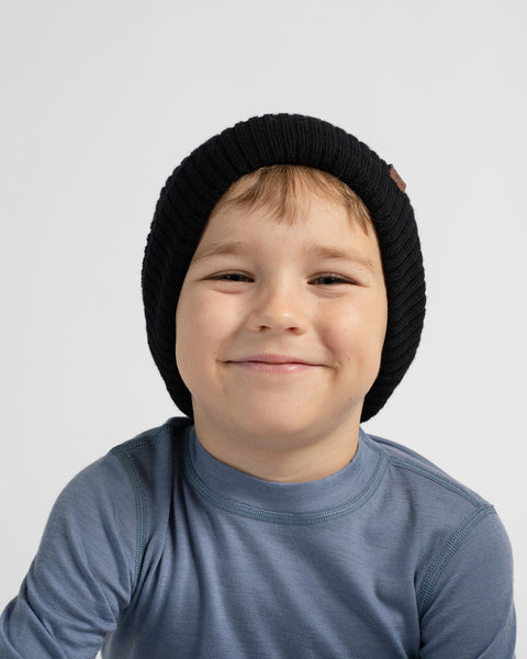 Gorro infantil de punto acanalado 100 % lana merina