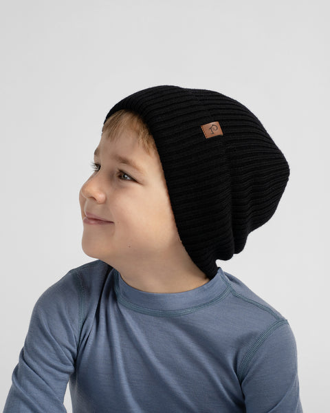 Gorro infantil de punto acanalado 100 % lana merina