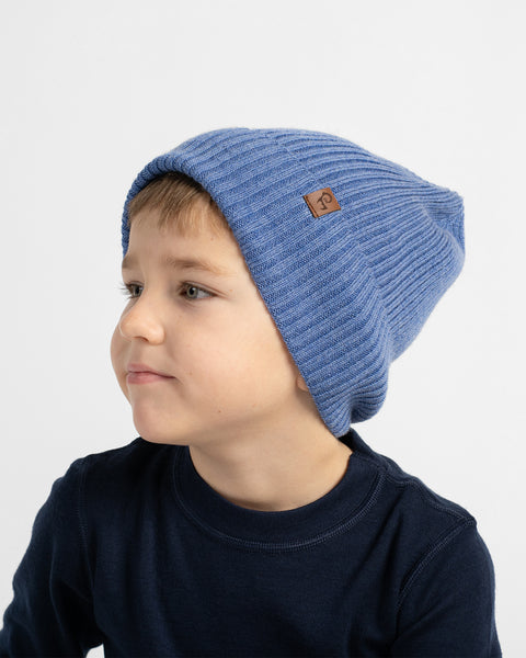 Gorro infantil de punto acanalado 100 % lana merina