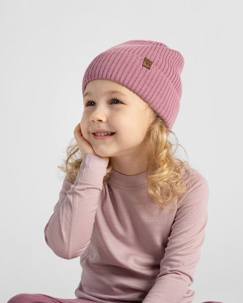 Gorro infantil de punto acanalado 100 % lana merina