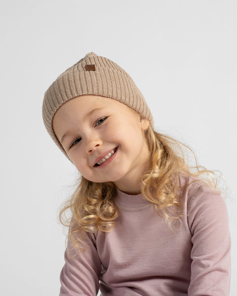 Gorro infantil de punto acanalado 100 % lana merina