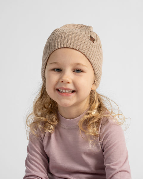 Gorro infantil de punto acanalado 100 % lana merina