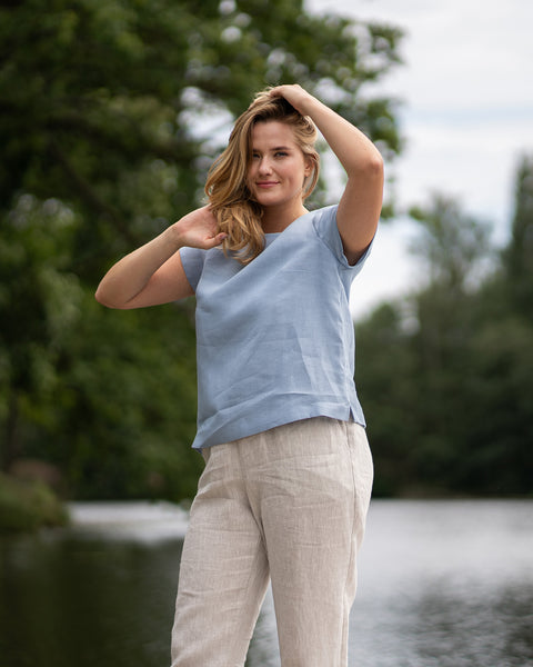 Camiseta de lino Emma azul nublado