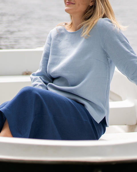 Blusa de lino Nora azul nublado