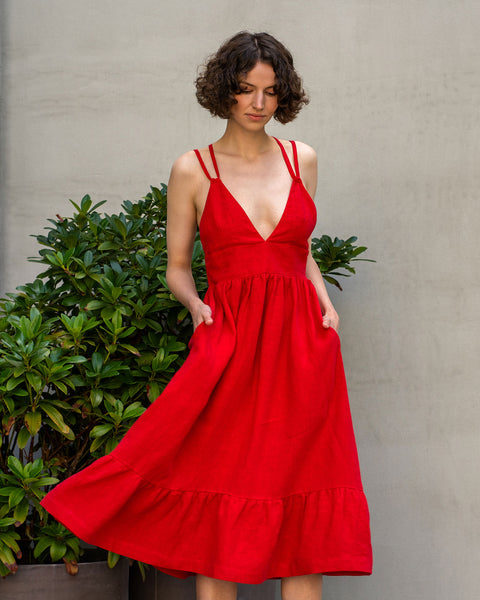 Vestido de lino sin espalda con cordones Anika