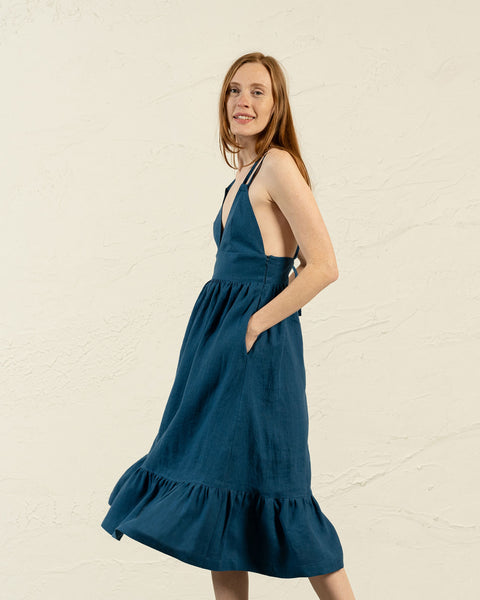 Vestido Anika Azul Cobalto con Espalda Descubierta y Cordones