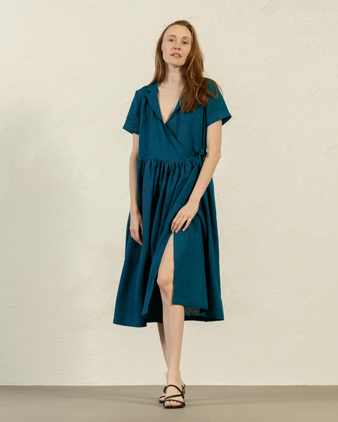 Vestido cuello Phoebe en azul cobalto