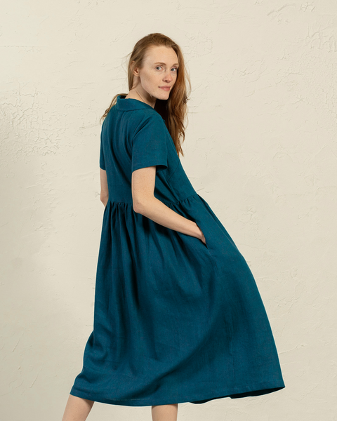 Vestido cuello Phoebe en azul cobalto