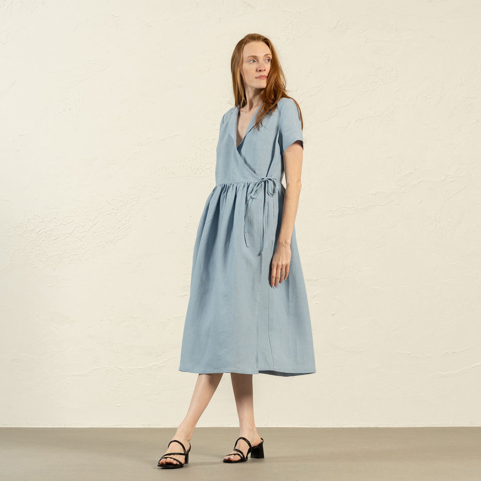 Vestido cuello Phoebe en azul nublado