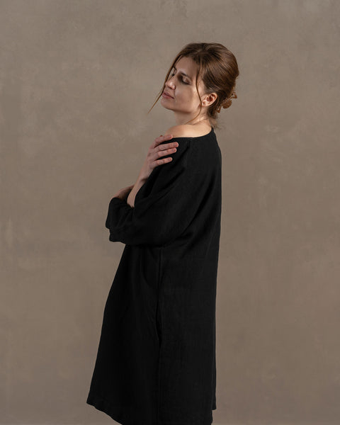 Linen Tunic Dress Selena Pure Black