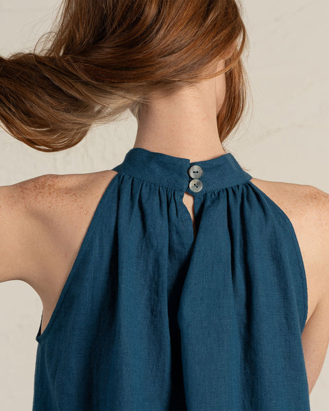 Vestido maxi con cuello halter Rachel en color azul cobalto