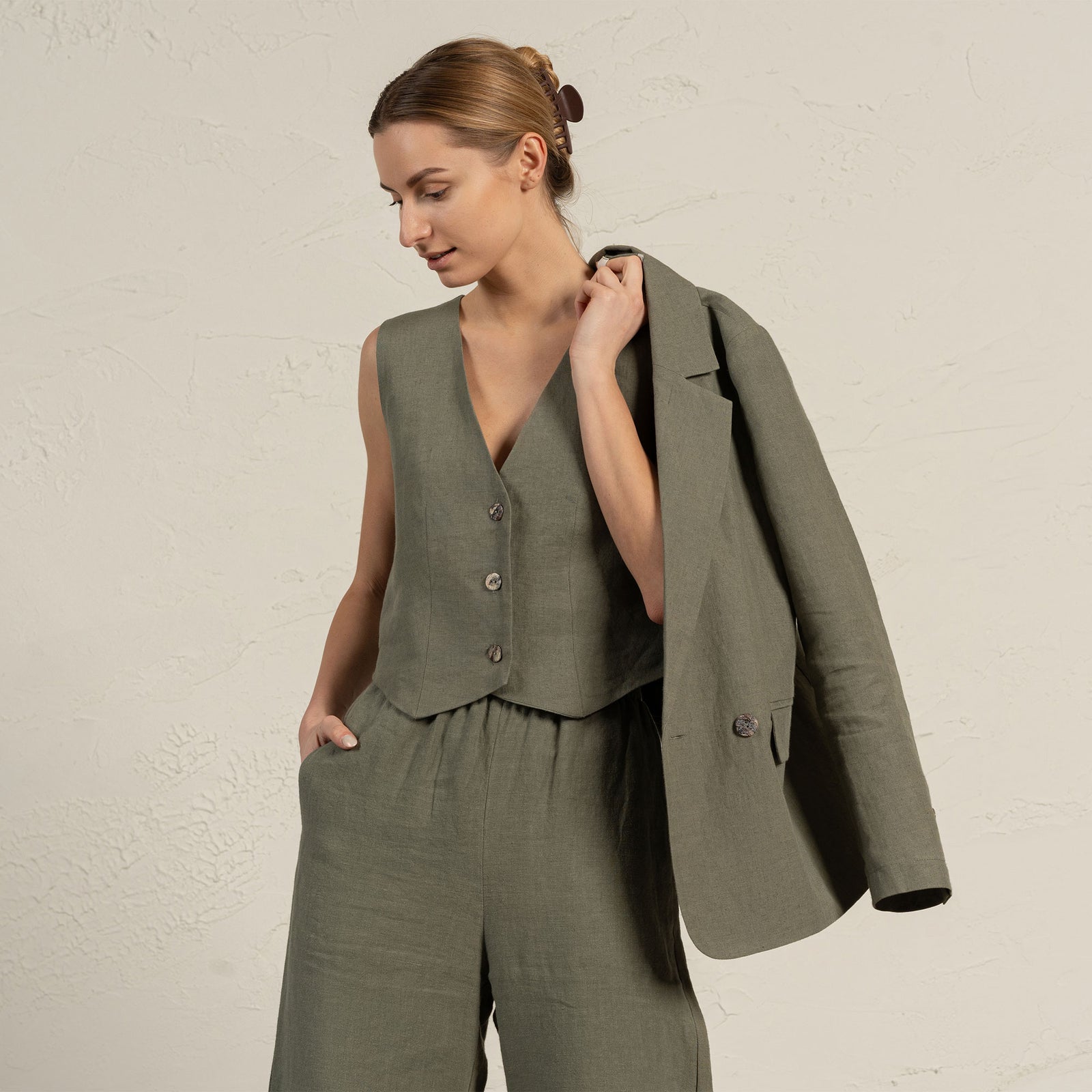 Chaqueta de traje Quin en color verde piedra