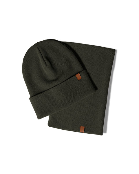 Men's Knitted Beanie &amp; Gaiter 2-Piece Set dark green