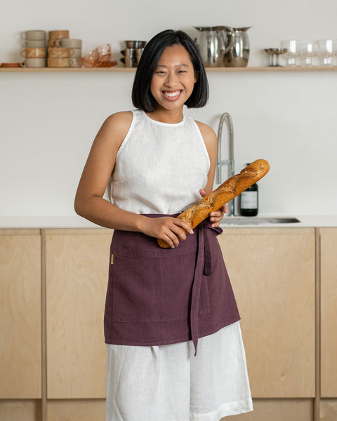 Delantal corto de lino con bolsillo Talla única Púrpura sombra