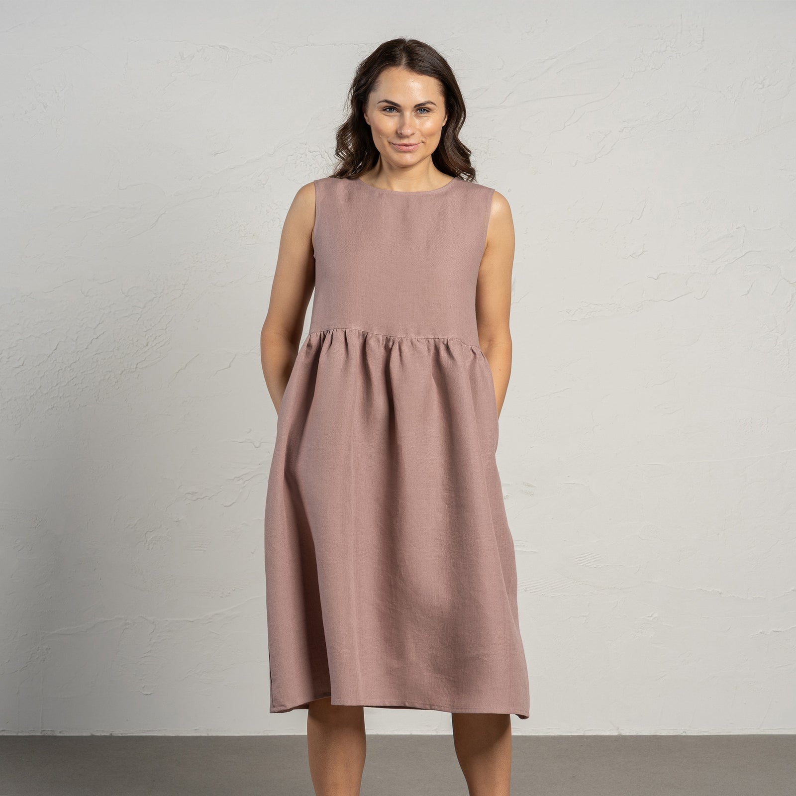 Vestido blusón de lino Maya Rosa Desvaído