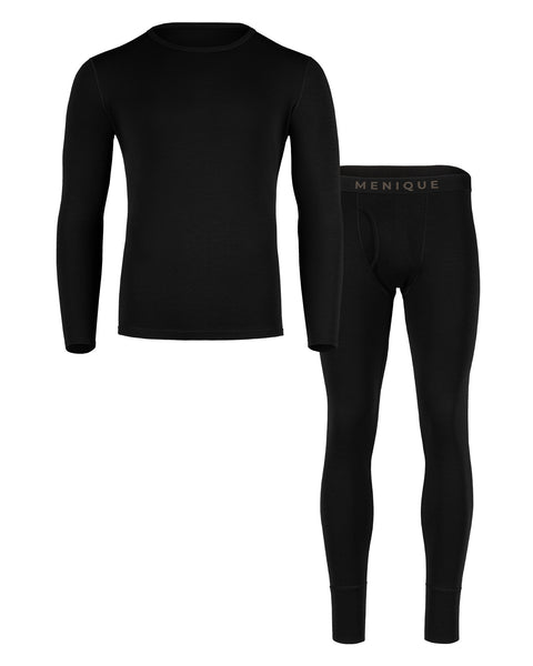 Men's 250 Long Sleeve &amp; Bottom 2-Piece Black Front