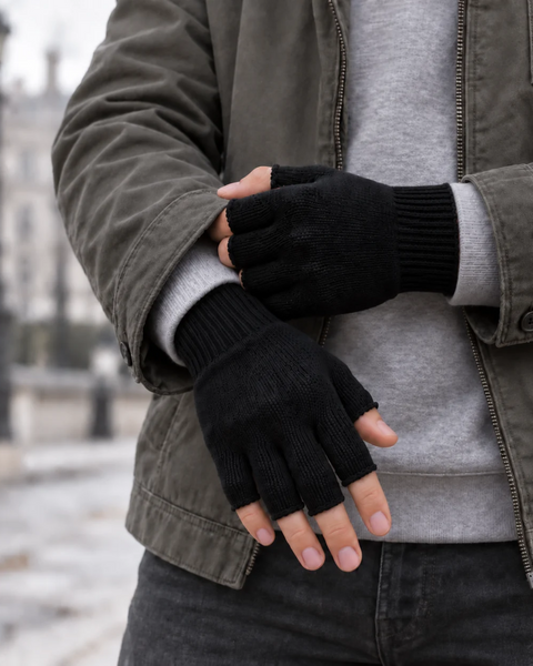 Guantes cálidos sin dedos de lana merina para hombre
