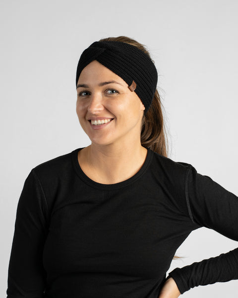 Diadema de punto de merino acanalado, cálida y suave, para mujer