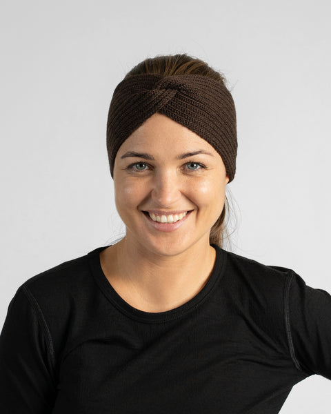 Diadema de punto de merino acanalado, cálida y suave, para mujer