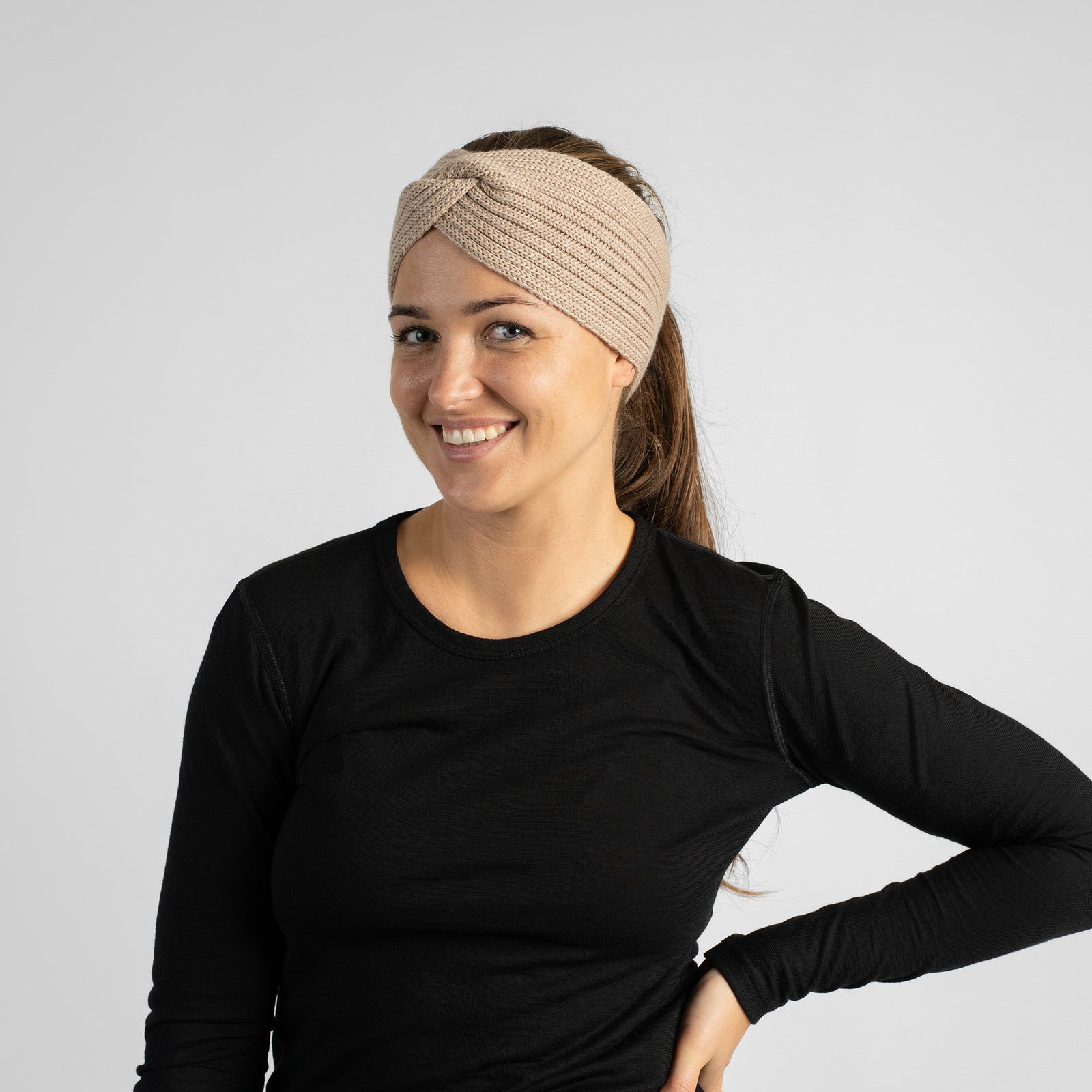 Diadema de punto de merino acanalado, cálida y suave, para mujer