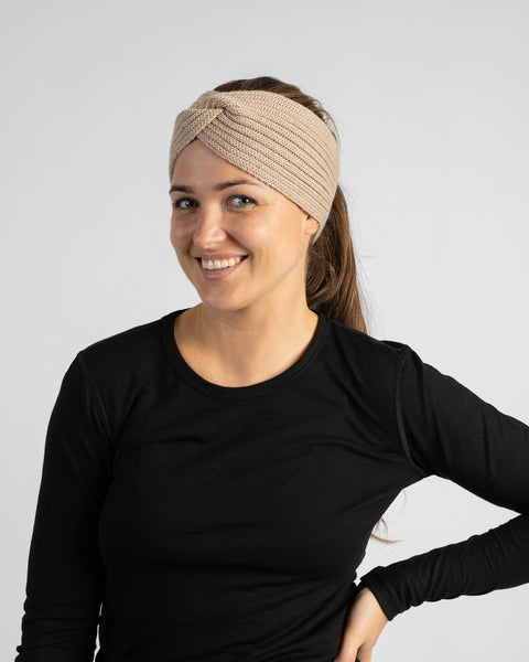 Diadema de punto de merino acanalado, cálida y suave, para mujer