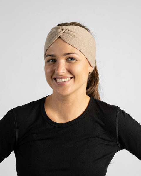 Diadema trenzada suave de punto de merino y cachemira para mujer