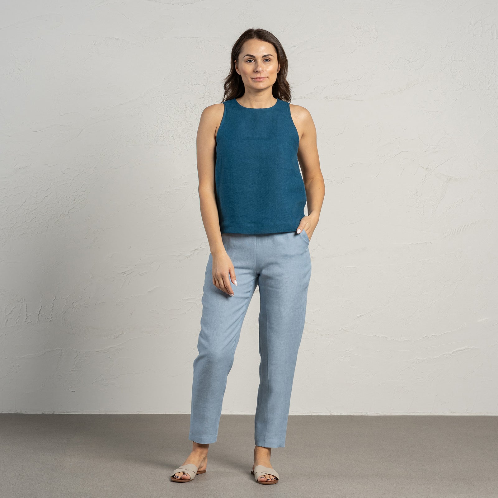 Pantalones de Lino Dakota en Azul Nublado