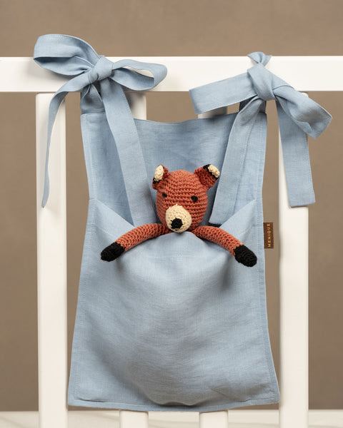 Organizador de cuna de lino azul nublado