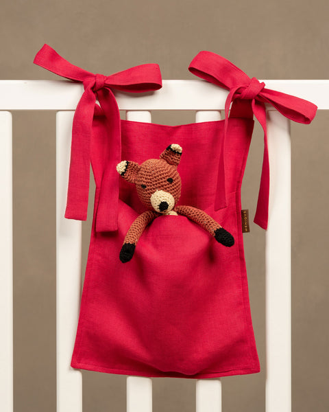 Organizador de cuna de lino rosa intenso