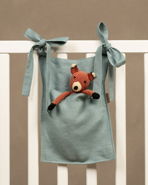 Organizador de cuna de lino verde menta