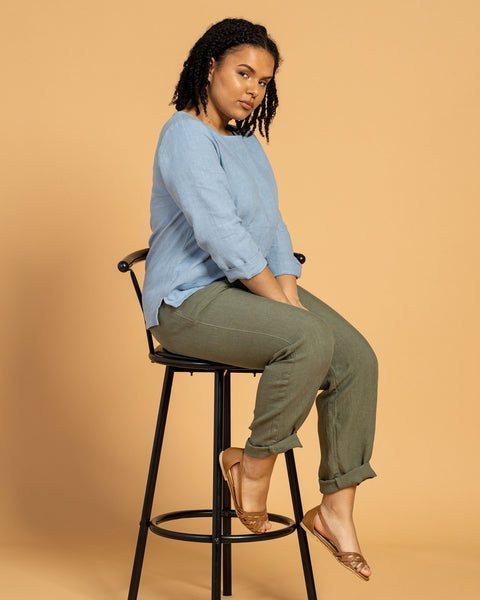 Pantalones de lino Dakota en verde piedra