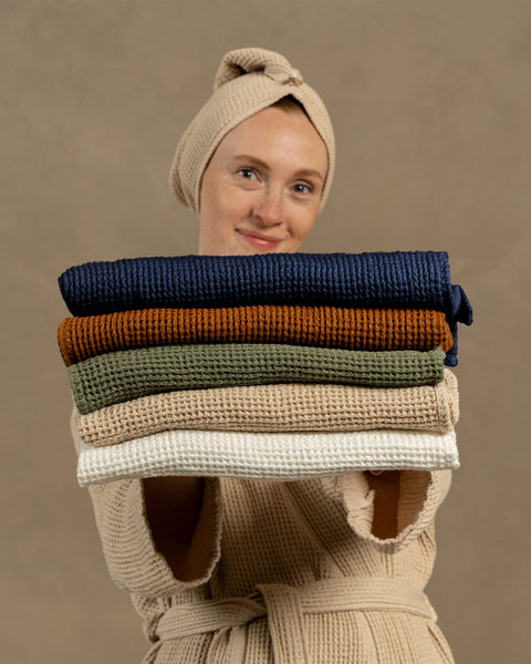 Juego de 3 toallas de baño tipo gofre colores